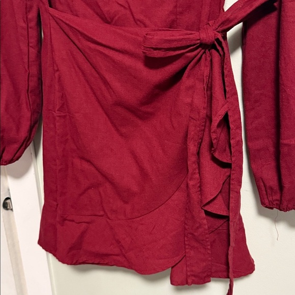 Princess Polly | The Villa Burgundy Square neck wrap dress - long sleeve - US 6 - Picture 4 of 7
